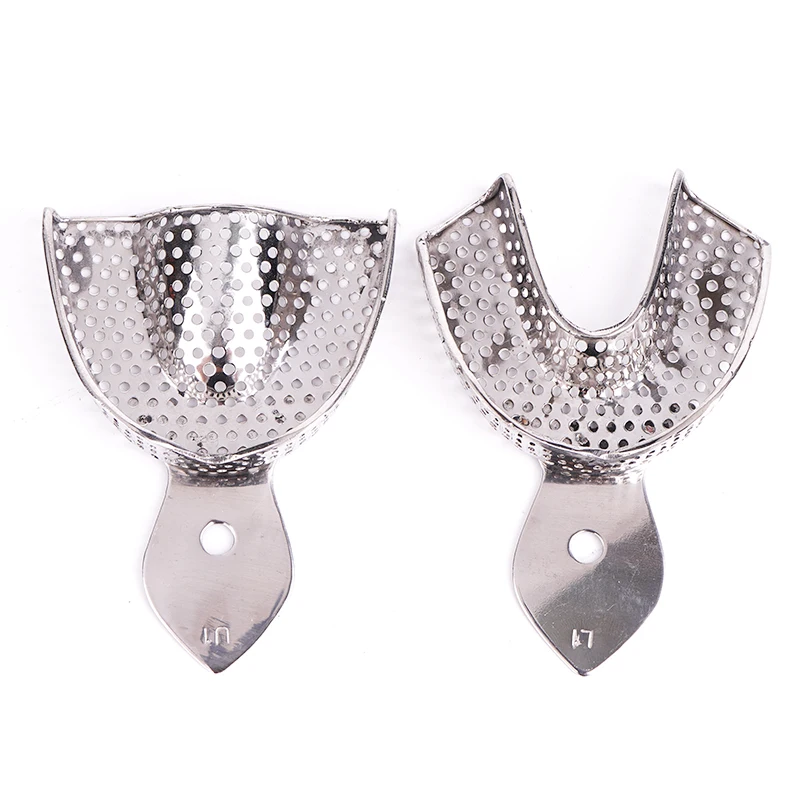 Stainless Steel Dental Impression Tray with Hole Autoclavable Upper Lower Teeth Holder Perforated Plaster Mold Tray Dentist Tool
