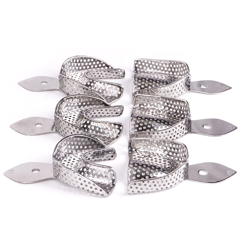 Stainless Steel Dental Impression Tray with Hole Autoclavable Upper Lower Teeth Holder Perforated Plaster Mold Tray Dentist Tool