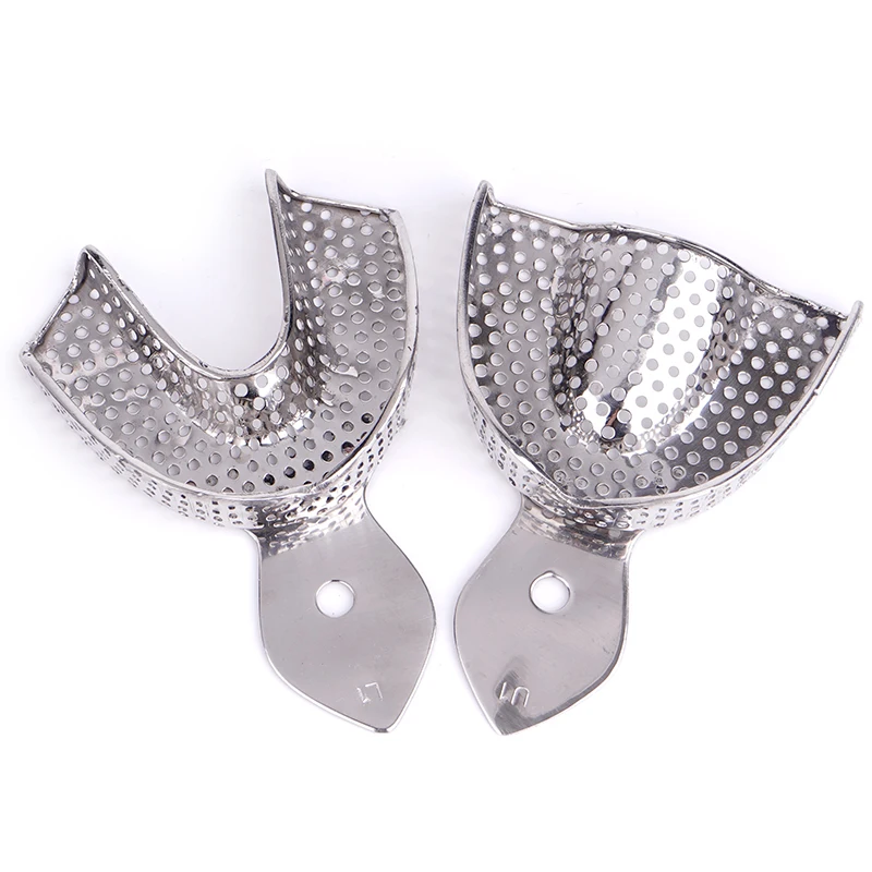 Stainless Steel Dental Impression Tray with Hole Autoclavable Upper Lower Teeth Holder Perforated Plaster Mold Tray Dentist Tool