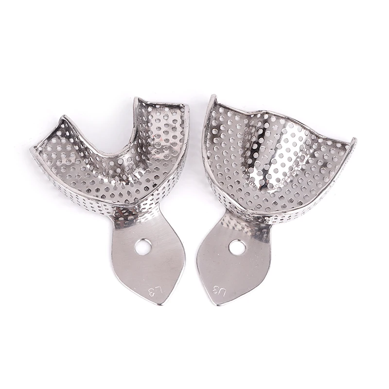 Stainless Steel Dental Impression Tray with Hole Autoclavable Upper Lower Teeth Holder Perforated Plaster Mold Tray Dentist Tool