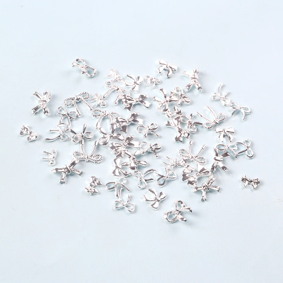 TSZS Silver 3D Bow Nail Art Charm Alloy Metal Cute Mini Mix Shape Bow Ribbon Nails Decoration DIY Nail Accessories