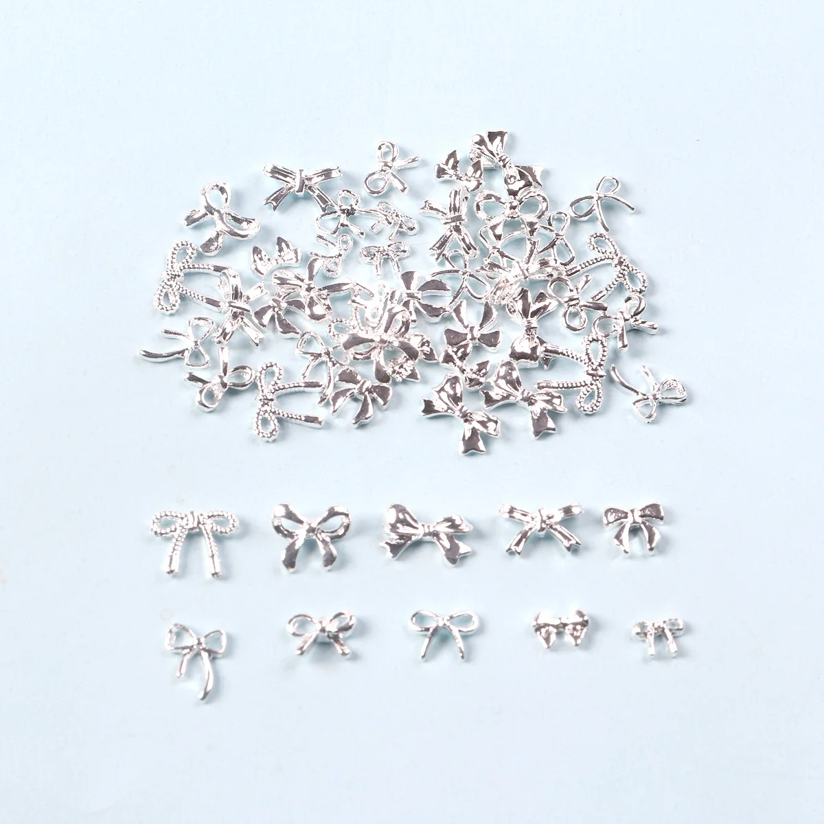 TSZS Silver 3D Bow Nail Art Charm Alloy Metal Cute Mini Mix Shape Bow Ribbon Nails Decoration DIY Nail Accessories