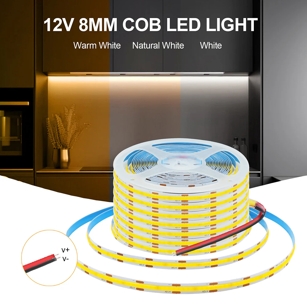 3mm 5mm 8mm PCB COB LED Strip Light 5V 12V 24V 320LEDs/m High Brightness Flexible Tape Warm Natural White Red Green Blue 0.5m 5m