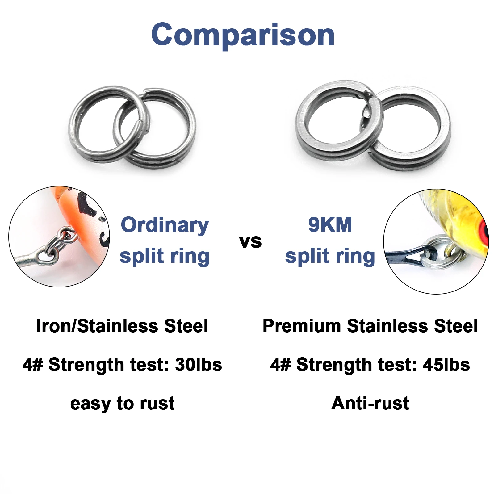 9KM 30Pcs Split Rings Fishing Stainless Steel Lure Rings Saltwater Terminal Tackles Connectors