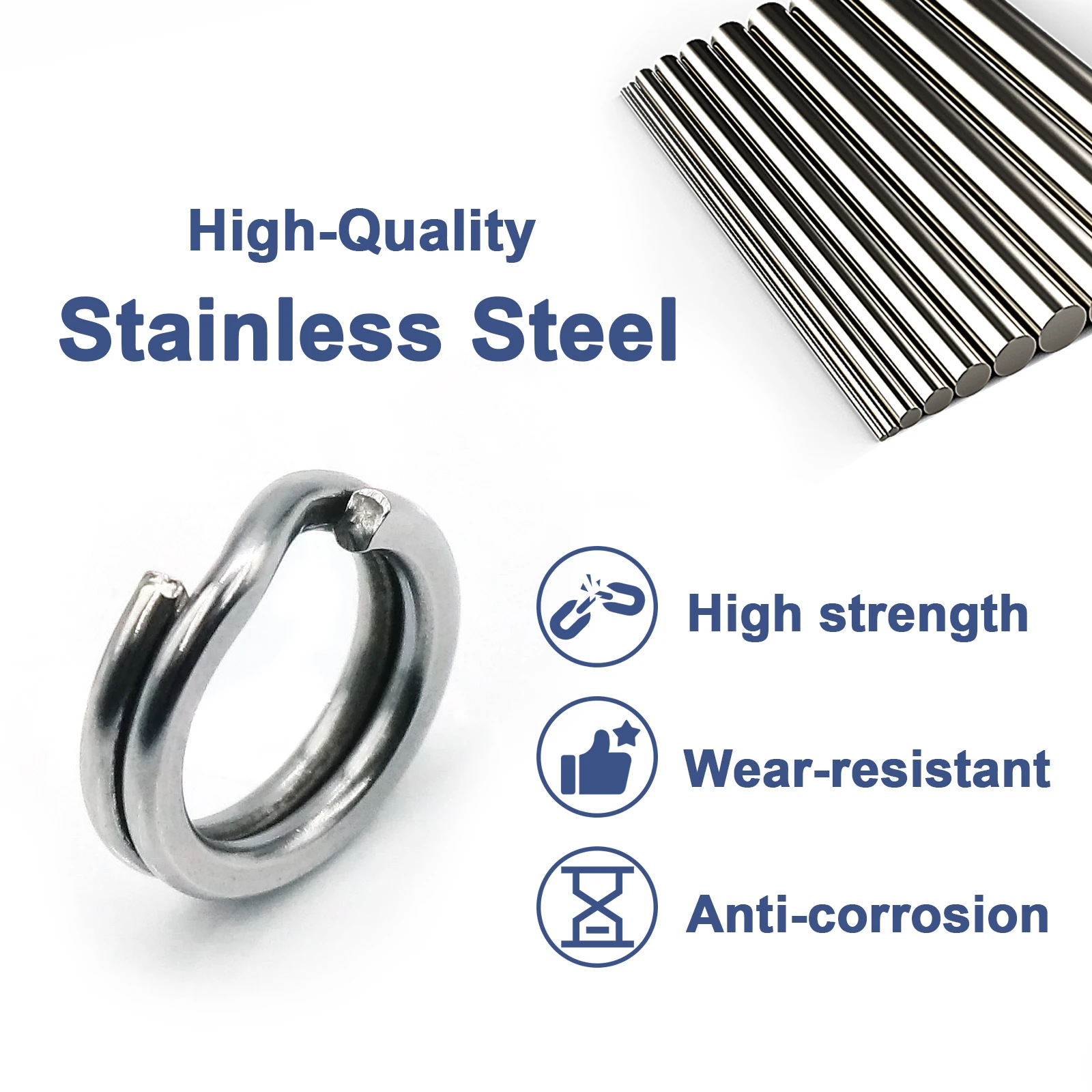 9KM 30Pcs Split Rings Fishing Stainless Steel Lure Rings Saltwater Terminal Tackles Connectors