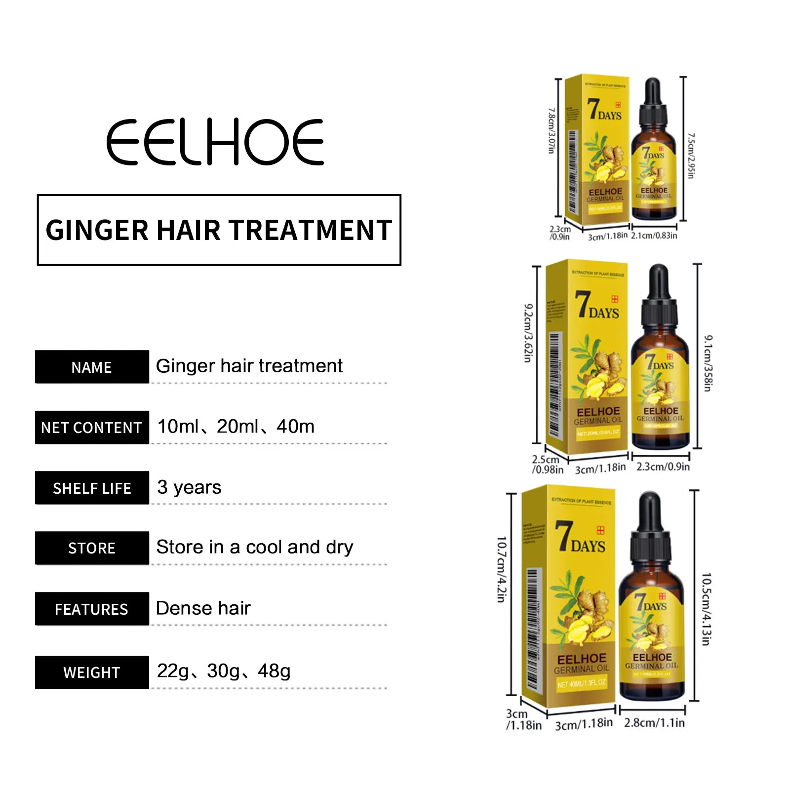 EELHOE Ginger Oil for Hair Growth Smooth Split Ends in Hair Strengthener Dense Prevent Hair Loss Woman Ginger Essential Oil 40ml
