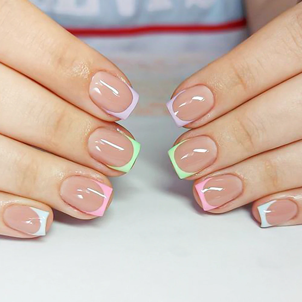 240/120Pcs Colorful French Short Square False Nails Full Cover Fake Nail Tip Extension Acrylic Wearable Ballerina Press on Nails