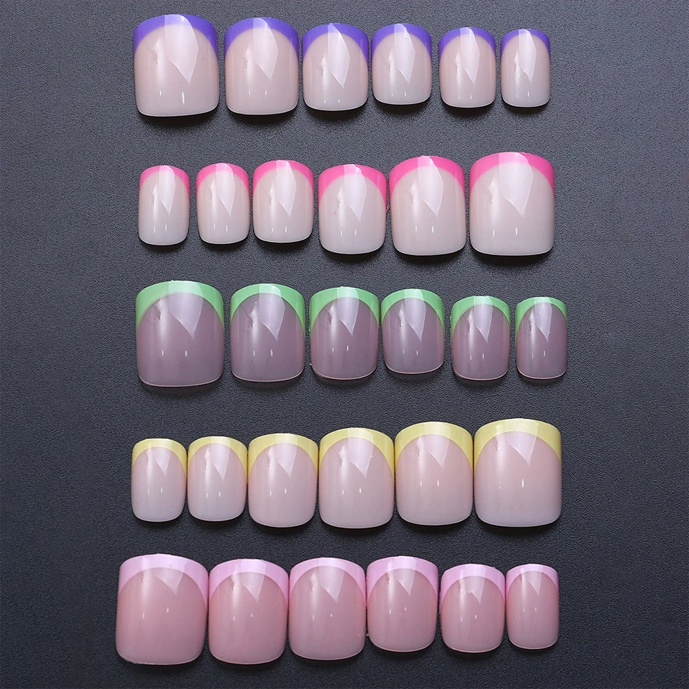 240/120Pcs Colorful French Short Square False Nails Full Cover Fake Nail Tip Extension Acrylic Wearable Ballerina Press on Nails