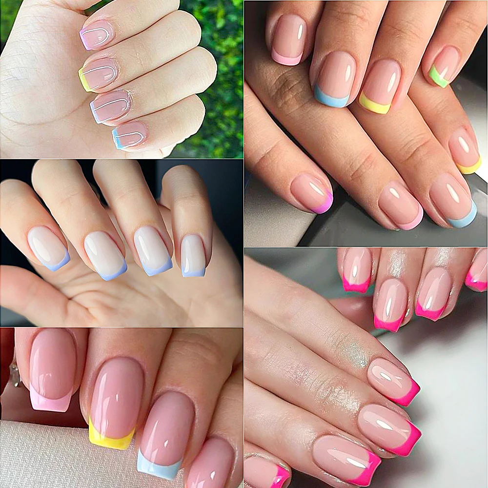 240/120Pcs Colorful French Short Square False Nails Full Cover Fake Nail Tip Extension Acrylic Wearable Ballerina Press on Nails