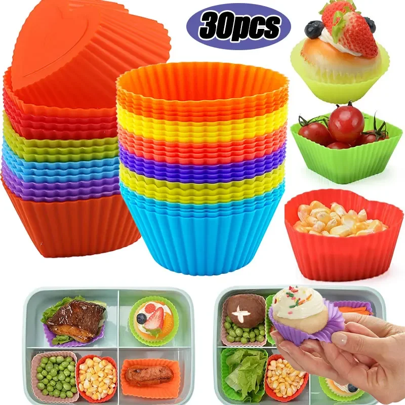 5/10/20/30pcs/lot Silicone Cake Mold Round Heart Shape Muffin Cupcake Baking Molds Home Kitchen Bakeware Resistant and Soft