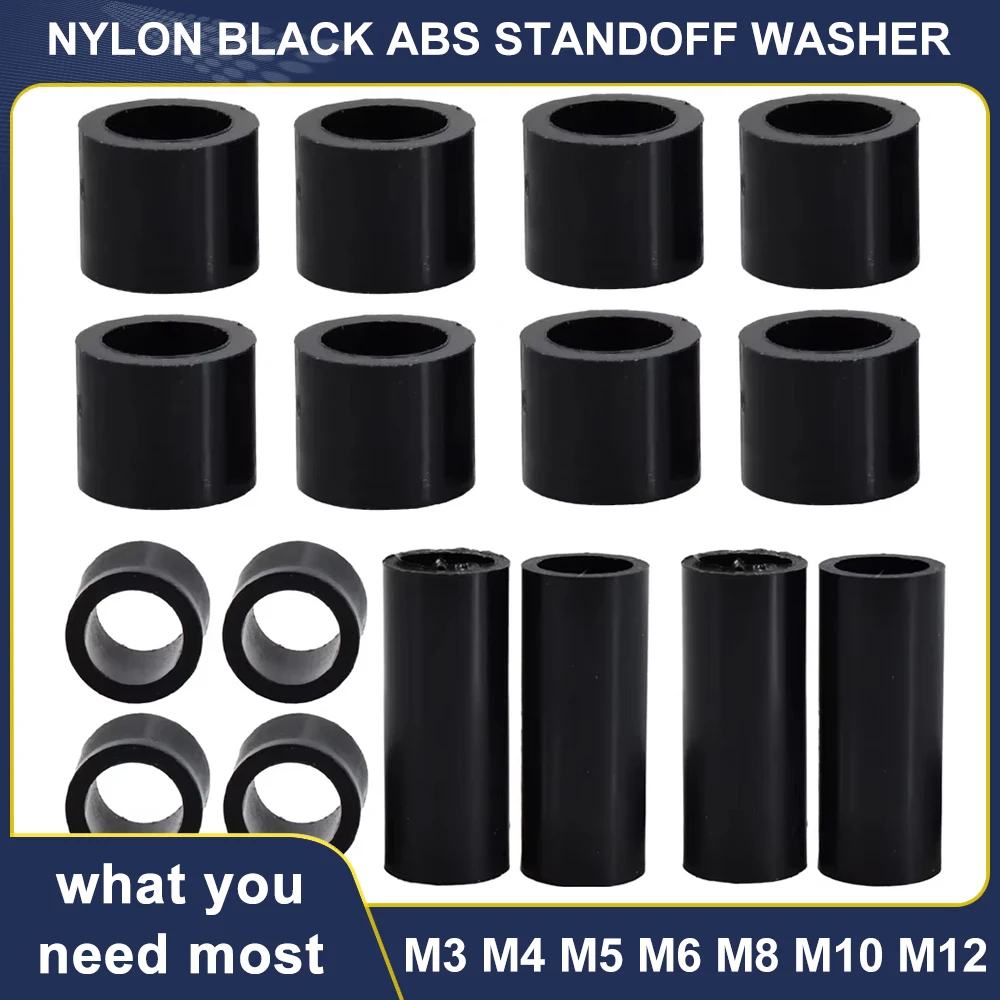 M3 M4 M5 M6 M8 M10 M12 Black ABS Non-Threaded Hollowed Nylon Spacer Round Standoff Washer PCB Support Spacers For TV Install