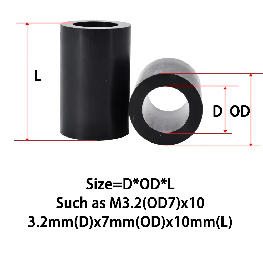 M3 M4 M5 M6 M8 M10 M12 Black ABS Non-Threaded Hollowed Nylon Spacer Round Standoff Washer PCB Support Spacers For TV Install