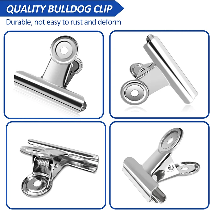 6Pcs Bulldog Clips Chip Clips Food Clip Multi-functional Metal Hinge Clamp Binder Paper Clips for Food Bag Kitchen Home Office