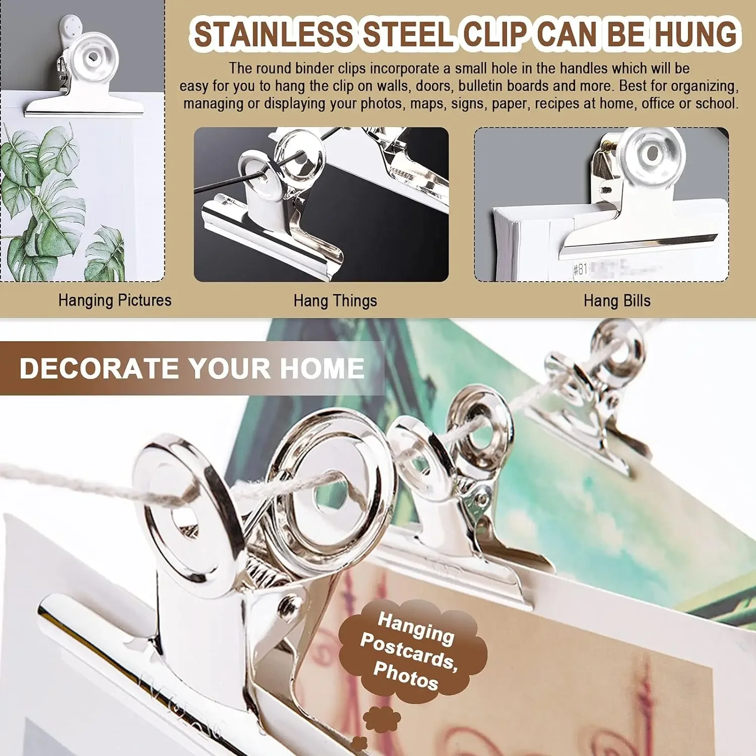 6Pcs Bulldog Clips Chip Clips Food Clip Multi-functional Metal Hinge Clamp Binder Paper Clips for Food Bag Kitchen Home Office