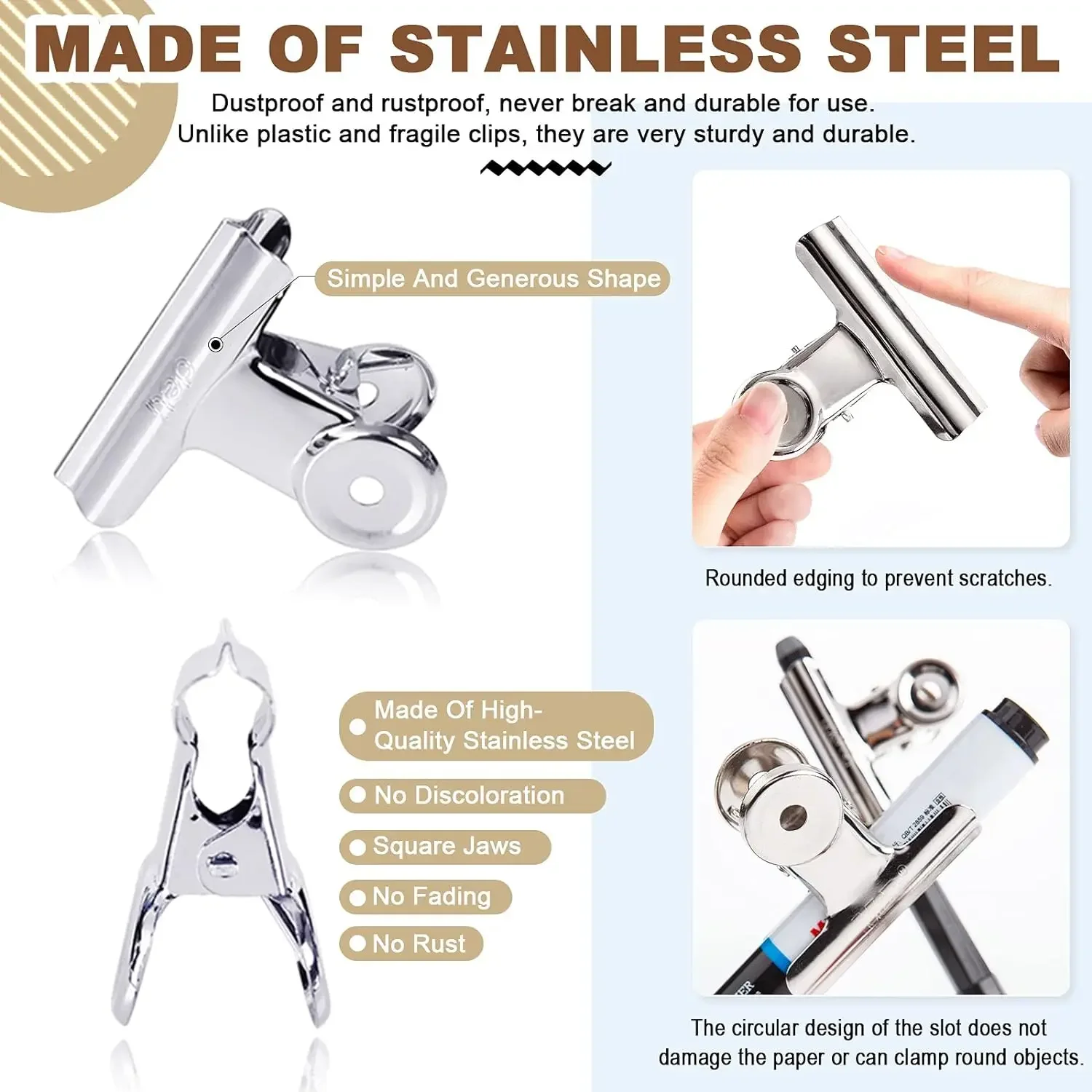 6Pcs Bulldog Clips Chip Clips Food Clip Multi-functional Metal Hinge Clamp Binder Paper Clips for Food Bag Kitchen Home Office