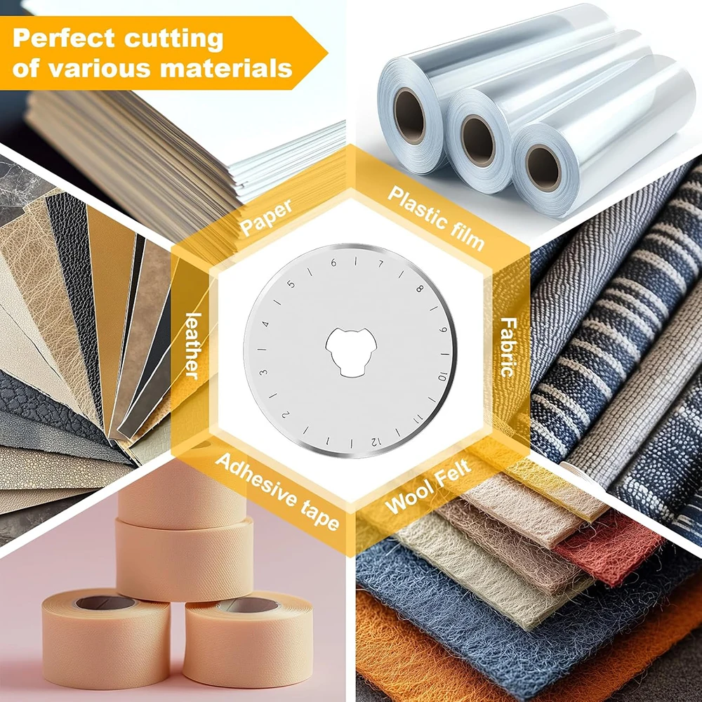 10PCS 45mm Rotary Cutter Blades Sharp and Durable Blades with Clear Scale for Quilting Sewing Crafting and Fabric Leather Cut