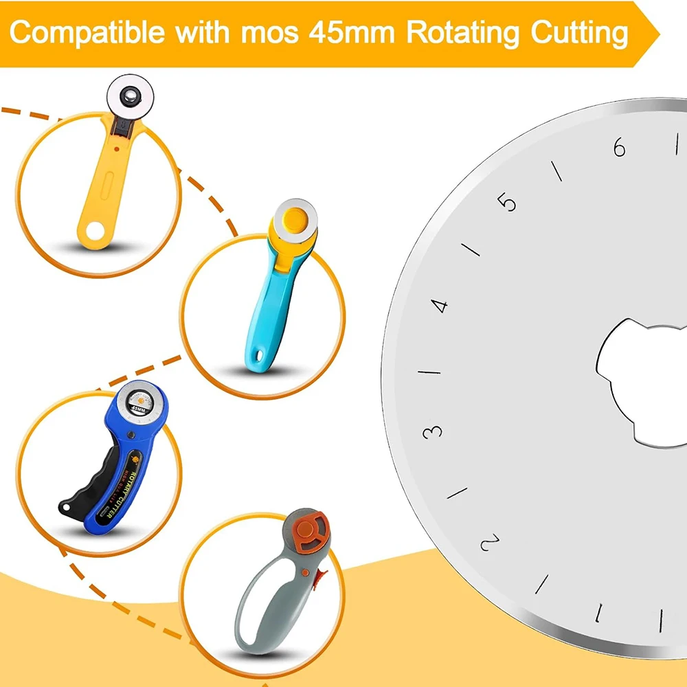 10PCS 45mm Rotary Cutter Blades Sharp and Durable Blades with Clear Scale for Quilting Sewing Crafting and Fabric Leather Cut