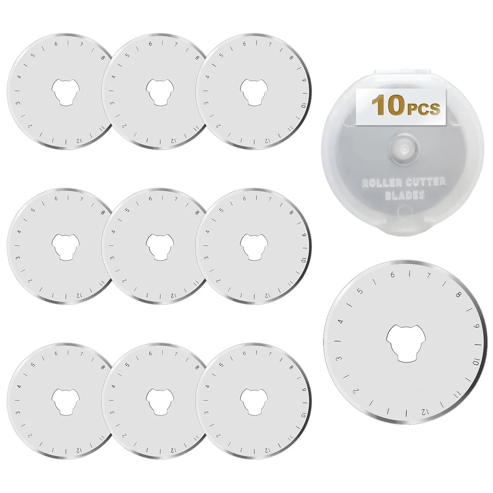 10PCS 45mm Rotary Cutter Blades Sharp and Durable Blades with Clear Scale for Quilting Sewing Crafting and Fabric Leather Cut