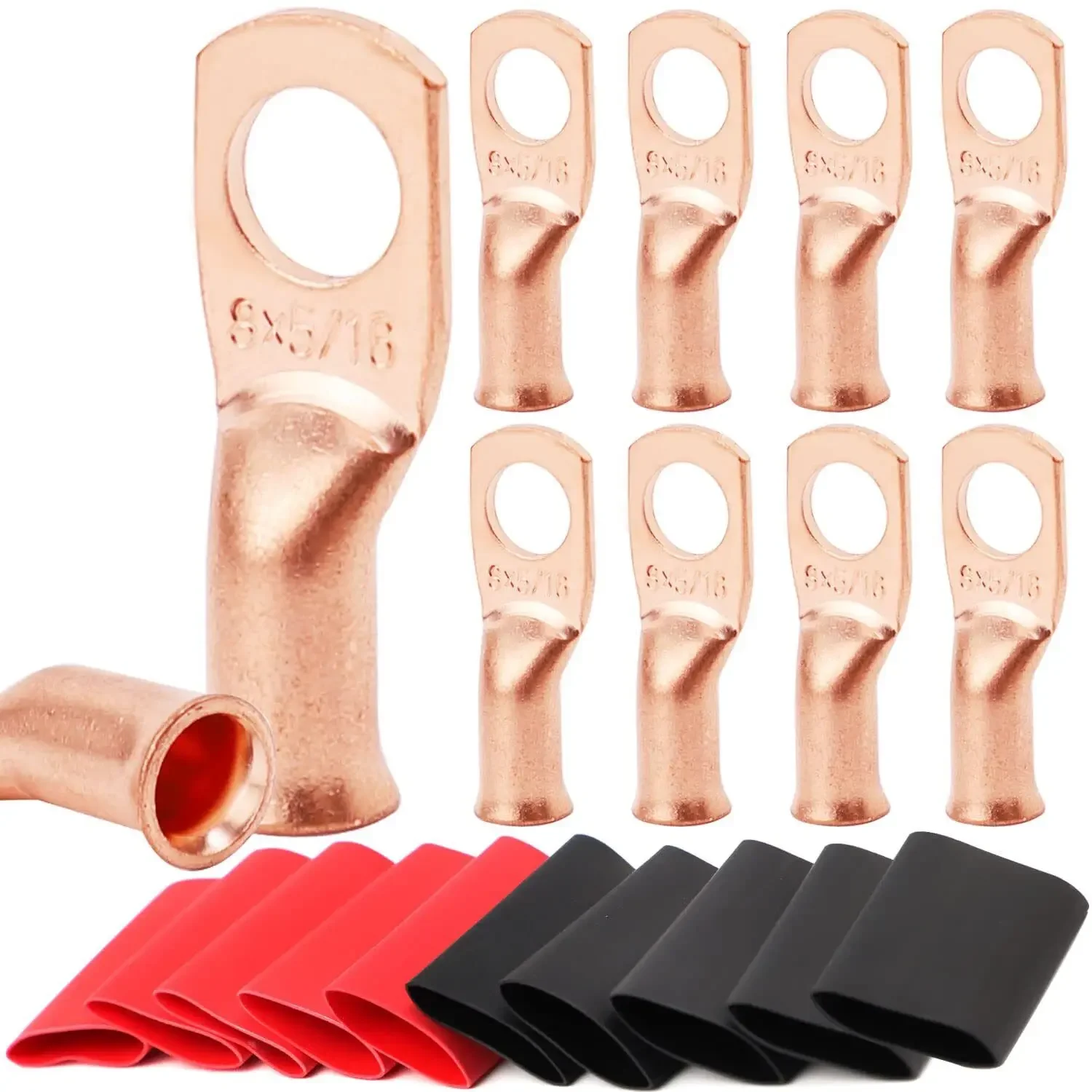20pcs Copper Terminal Connectors, AWG 8 M5-M10 Ring Lug Kit With Shrink Tubing 10 Battery Cable Lugs, With 10 Shrink Tubing