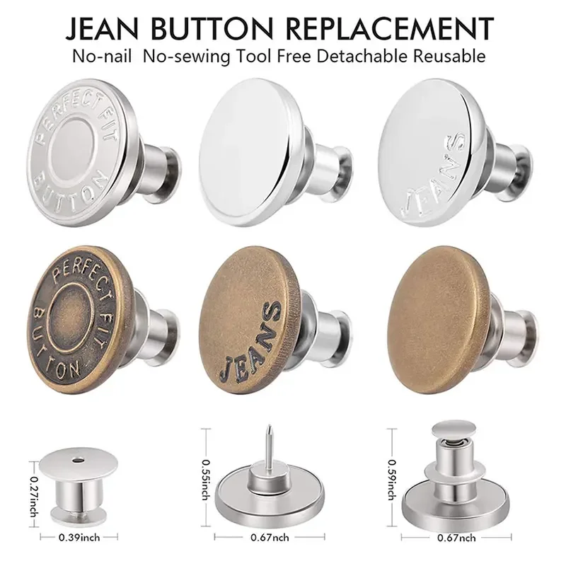 5/10/20Pcs Button Pins for Loose Jeans No Sew Instant Replacement Snap Tack Pant Button Adjustable Metal Pants Button Tightener