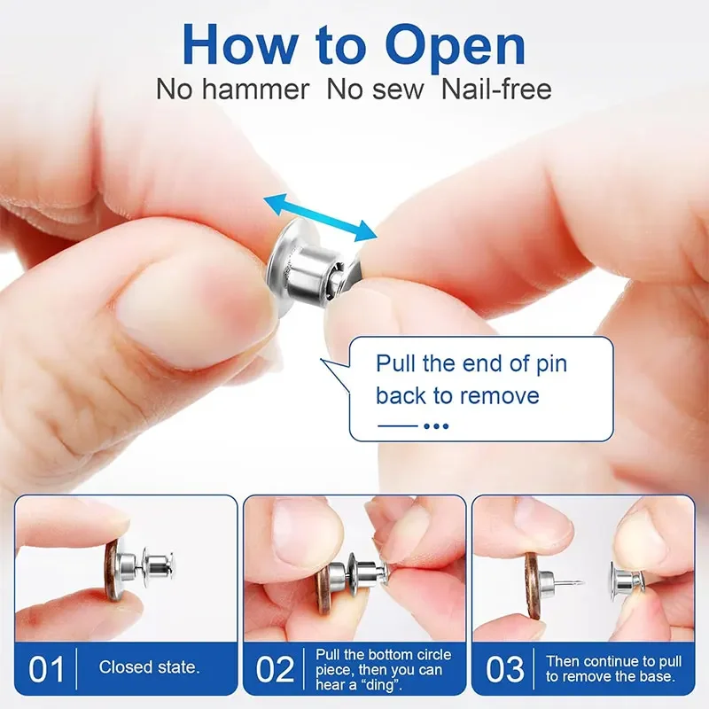 5/10/20Pcs Button Pins for Loose Jeans No Sew Instant Replacement Snap Tack Pant Button Adjustable Metal Pants Button Tightener