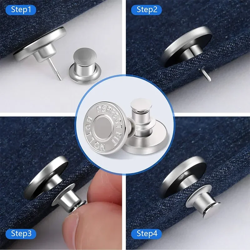 5/10/20Pcs Button Pins for Loose Jeans No Sew Instant Replacement Snap Tack Pant Button Adjustable Metal Pants Button Tightener