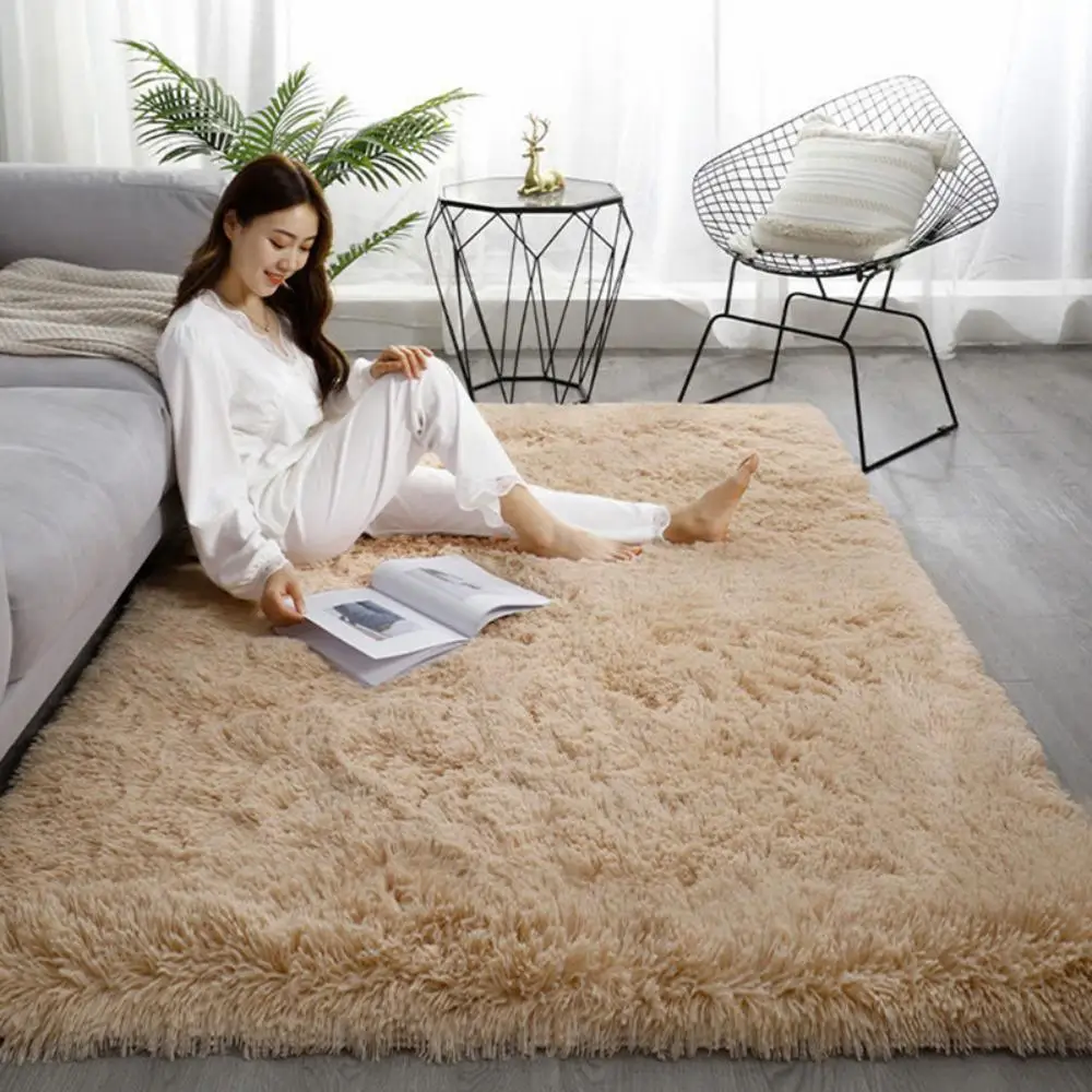 VIKAMA Silk and Wool Carpet, Solid Color, Simple Style, Suitable for Home Bedrooms, Bedside Rug, Dirt-resistant and Warm.