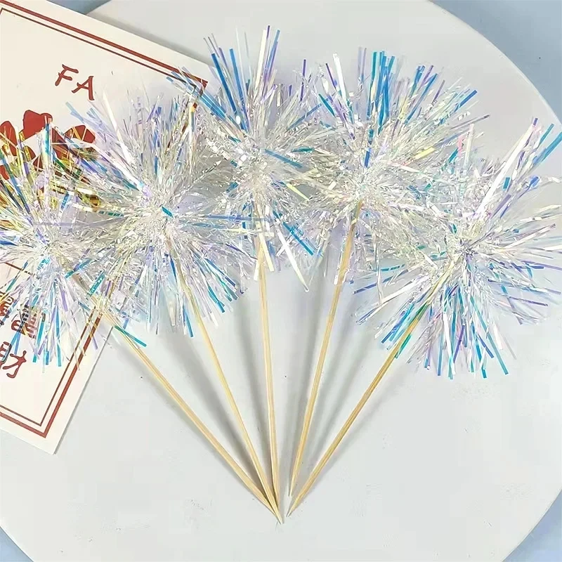 5/20Pcs Birthday Glitter Cake Topper Colorful Fireworks Tassels Cupcake Topper Wedding Baby Shower Baking Dessert Cake Decor