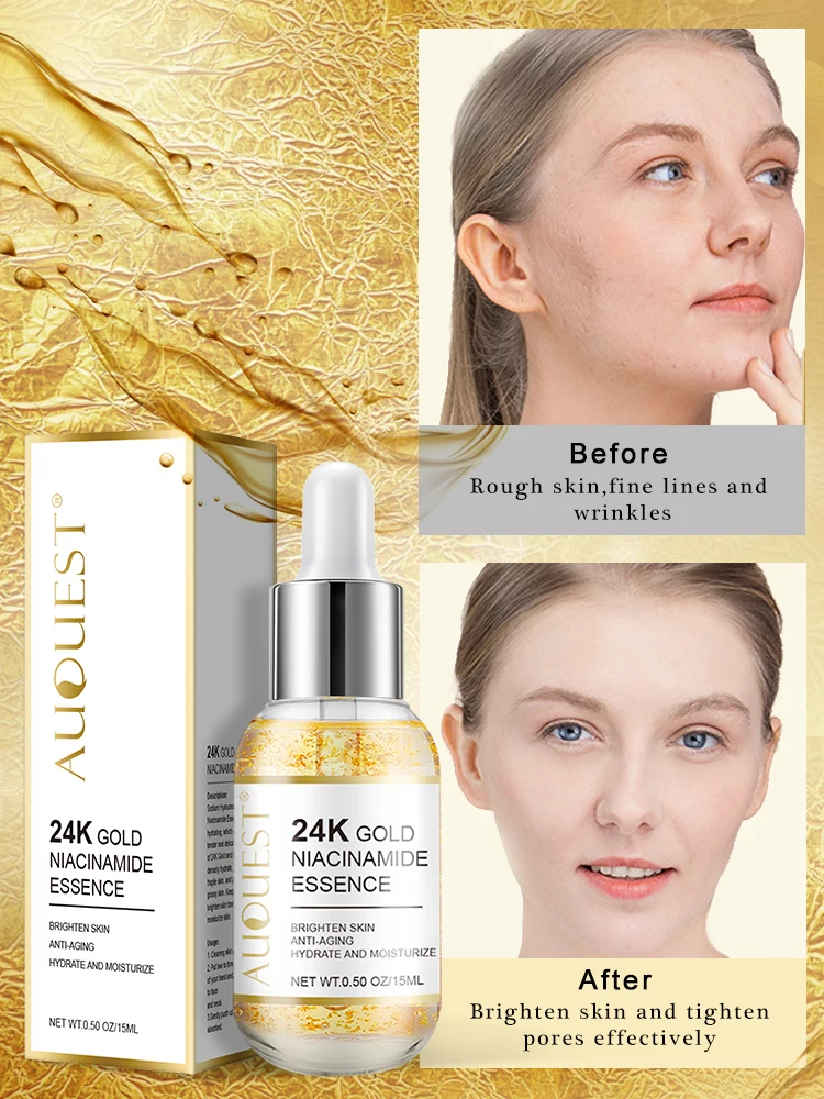 Niacinamide Face Serum 24K Gold Hyaluronic Acid Essence Whitening Dark Spot Corrector Facial Serum Skin Care Products