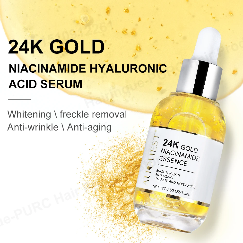 Niacinamide Face Serum 24K Gold Hyaluronic Acid Essence Whitening Dark Spot Corrector Facial Serum Skin Care Products