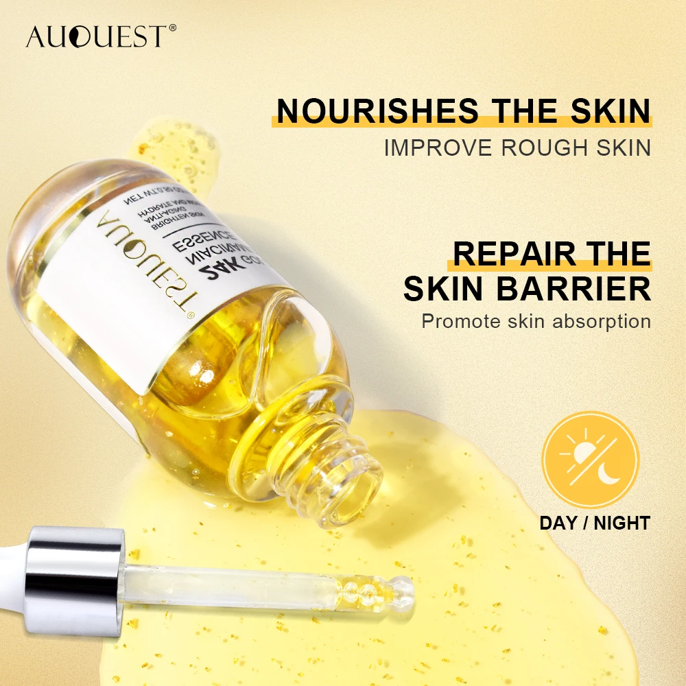 Niacinamide Face Serum 24K Gold Hyaluronic Acid Essence Whitening Dark Spot Corrector Facial Serum Skin Care Products