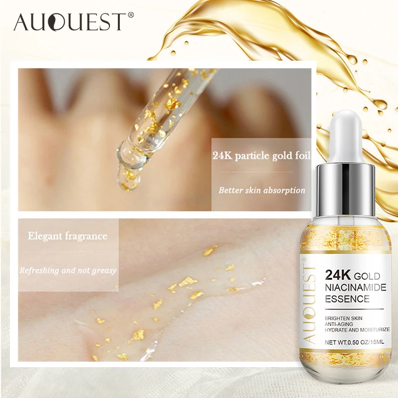 Niacinamide Face Serum 24K Gold Hyaluronic Acid Essence Whitening Dark Spot Corrector Facial Serum Skin Care Products