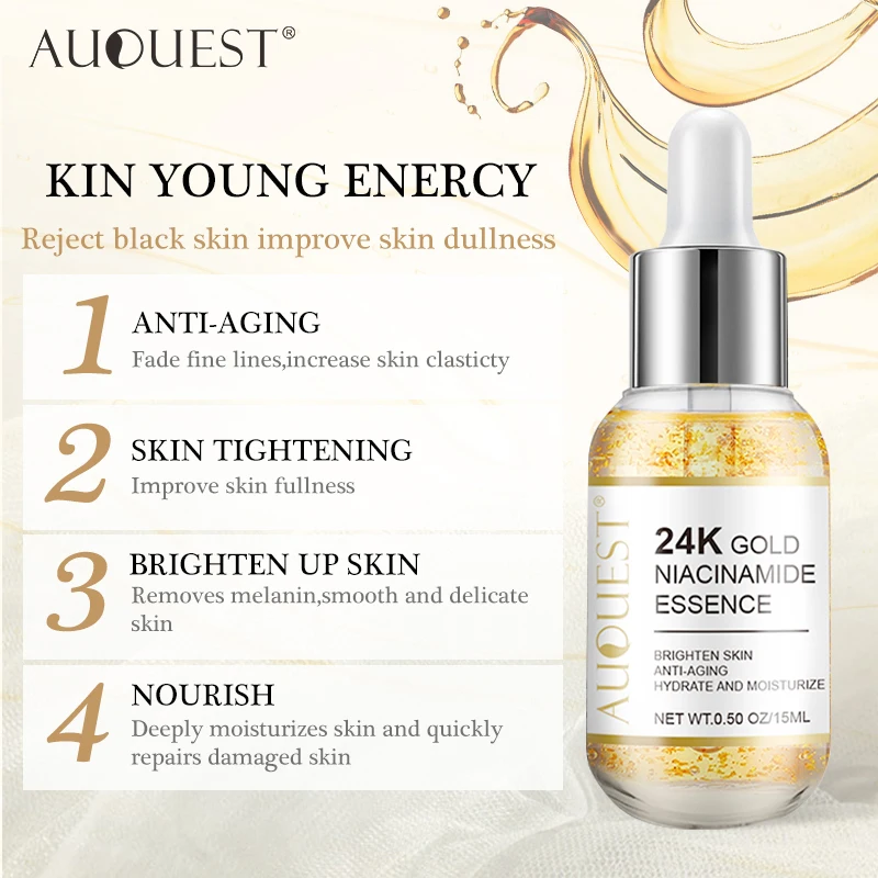 Niacinamide Face Serum 24K Gold Hyaluronic Acid Essence Whitening Dark Spot Corrector Facial Serum Skin Care Products