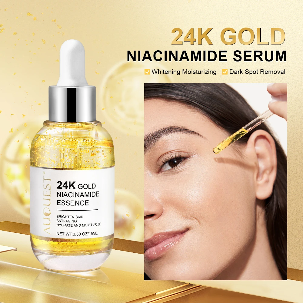 Niacinamide Face Serum 24K Gold Hyaluronic Acid Essence Whitening Dark Spot Corrector Facial Serum Skin Care Products