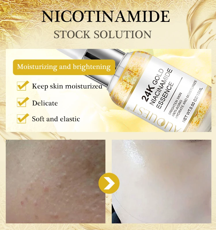 Niacinamide Face Serum 24K Gold Hyaluronic Acid Essence Whitening Dark Spot Corrector Facial Serum Skin Care Products