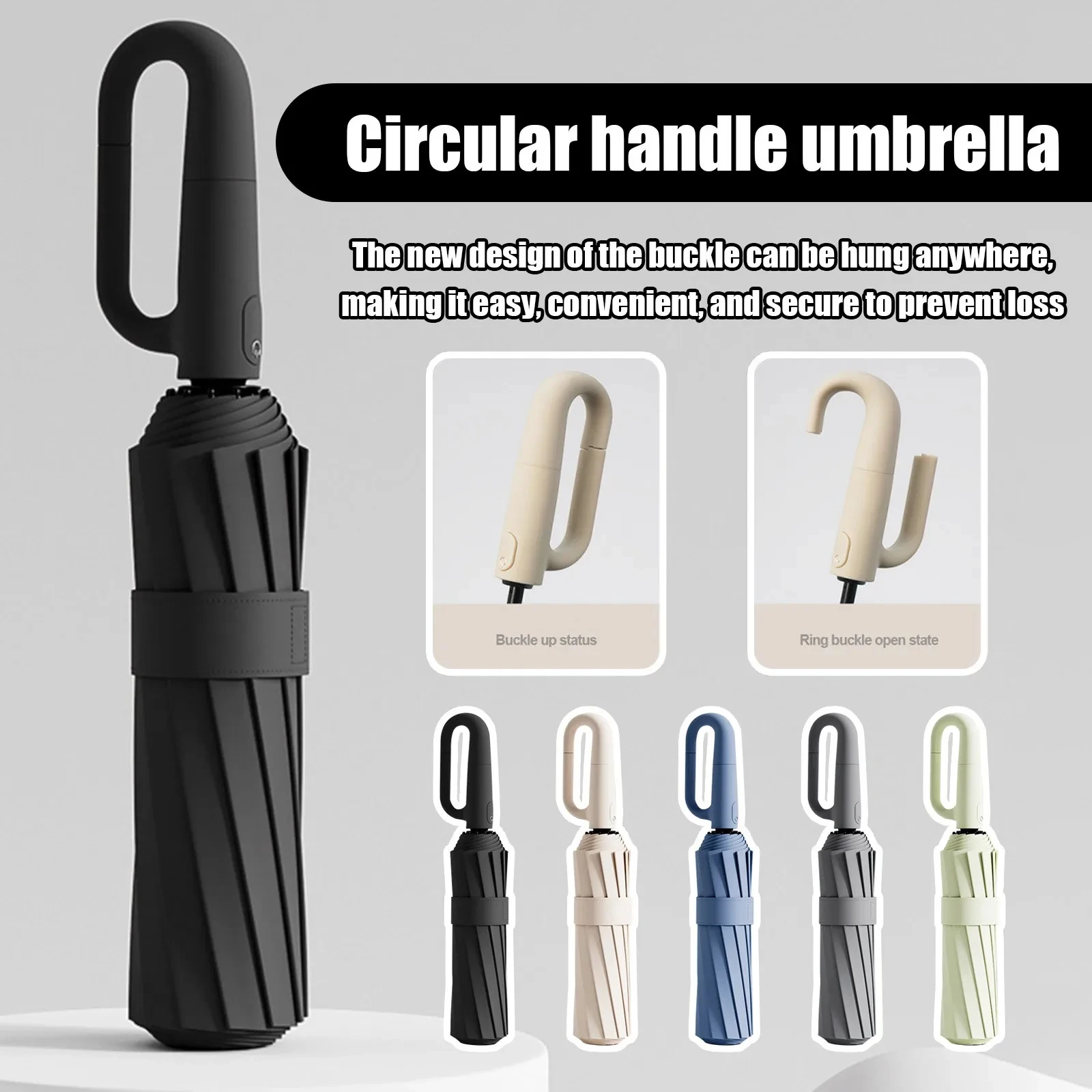 20Bones Windproof Fully Automatic Folding Umbrella with Loop Buckle UPF50+ Protable Compact Sun Rain Umbrellas for Women and Men