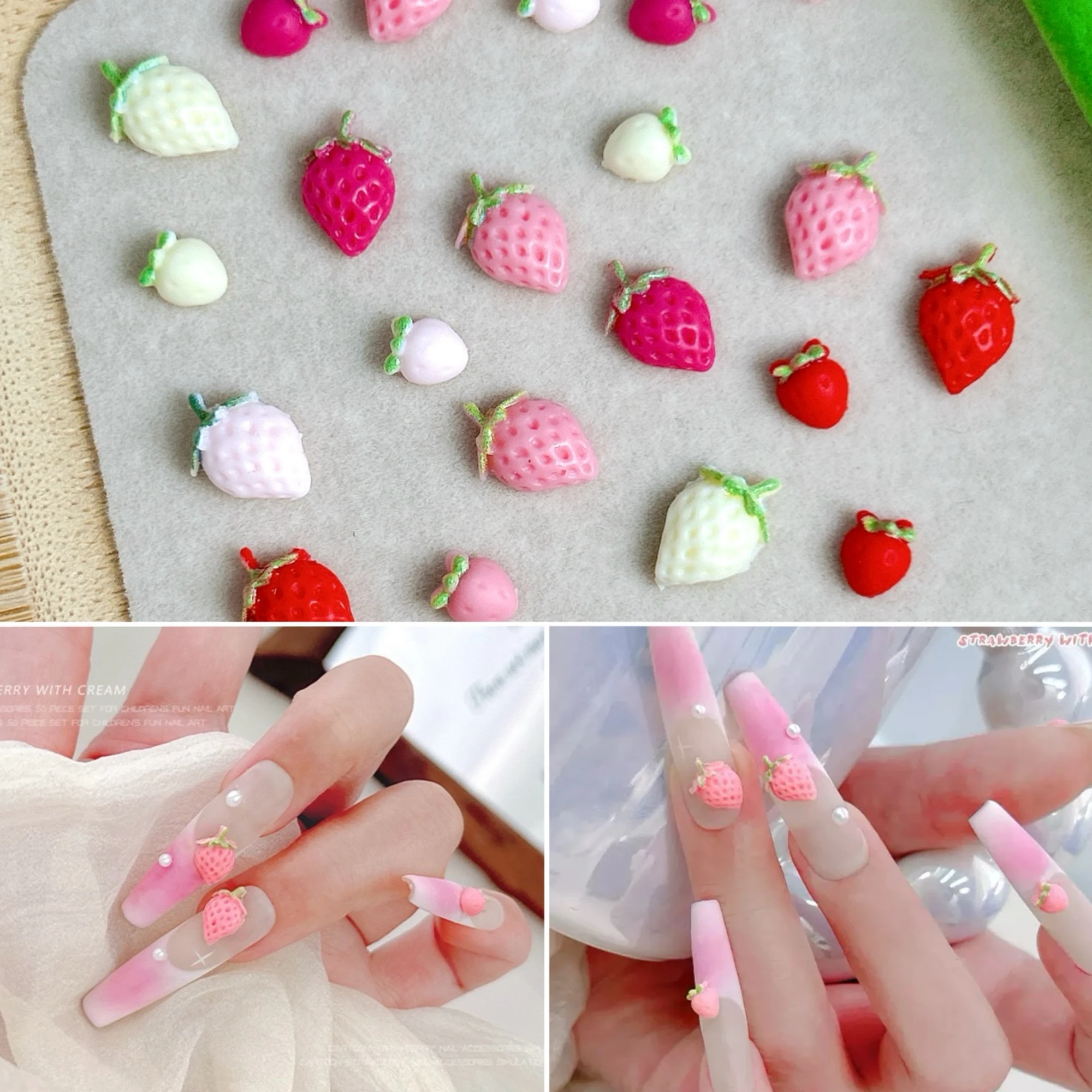 30PCS Simulated Cute Strawberry Nail Art Charms Creative Colorful Strawberry Resin Nail Decorations for DIY Hairpin Nails Crafts