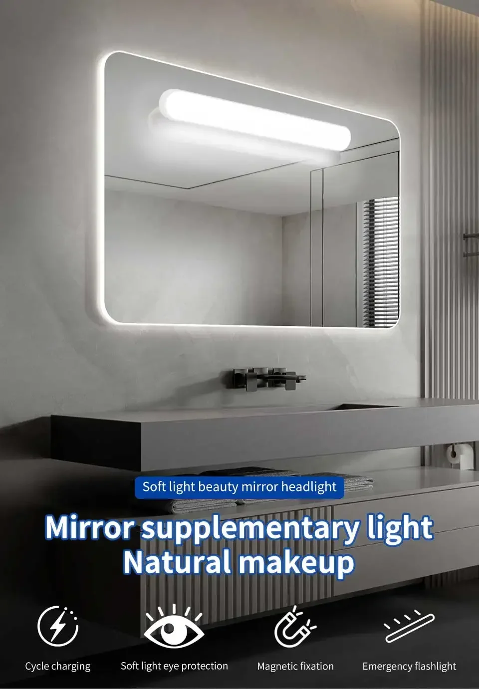 LED Makeup Light Rechargeable Magnetic Eye Protection Mirror Lamp Touch Wall Lights 30CM For Selfie Wardrobe Bathroom Lighting