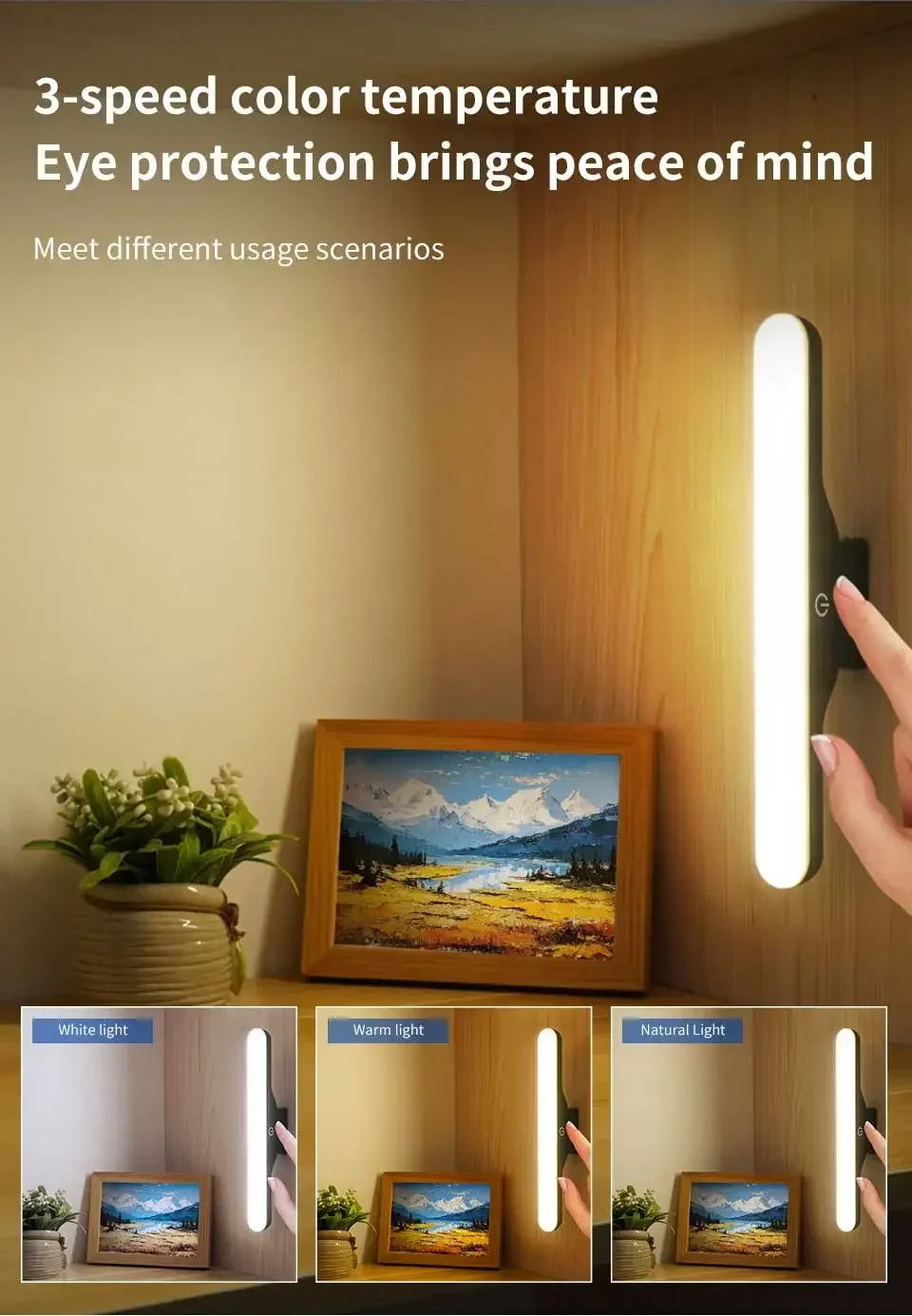 LED Makeup Light Rechargeable Magnetic Eye Protection Mirror Lamp Touch Wall Lights 30CM For Selfie Wardrobe Bathroom Lighting