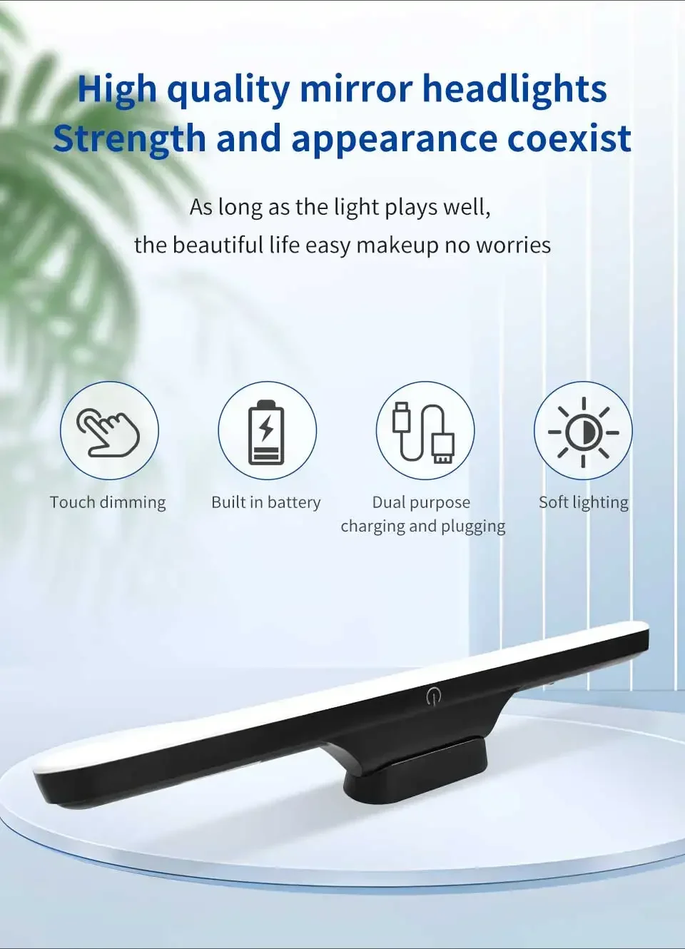 LED Makeup Light Rechargeable Magnetic Eye Protection Mirror Lamp Touch Wall Lights 30CM For Selfie Wardrobe Bathroom Lighting