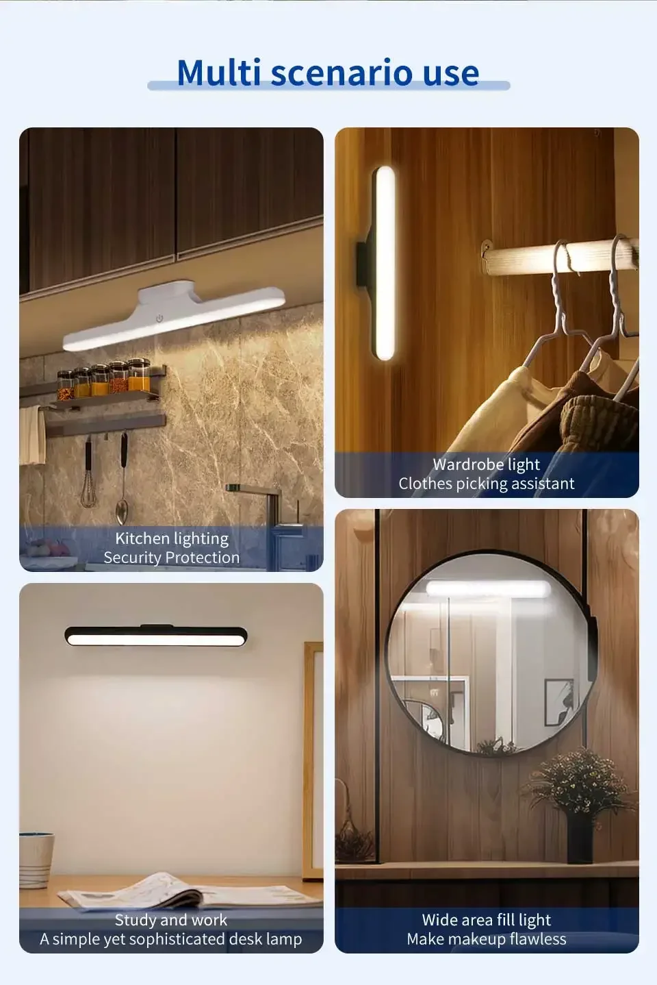 LED Makeup Light Rechargeable Magnetic Eye Protection Mirror Lamp Touch Wall Lights 30CM For Selfie Wardrobe Bathroom Lighting