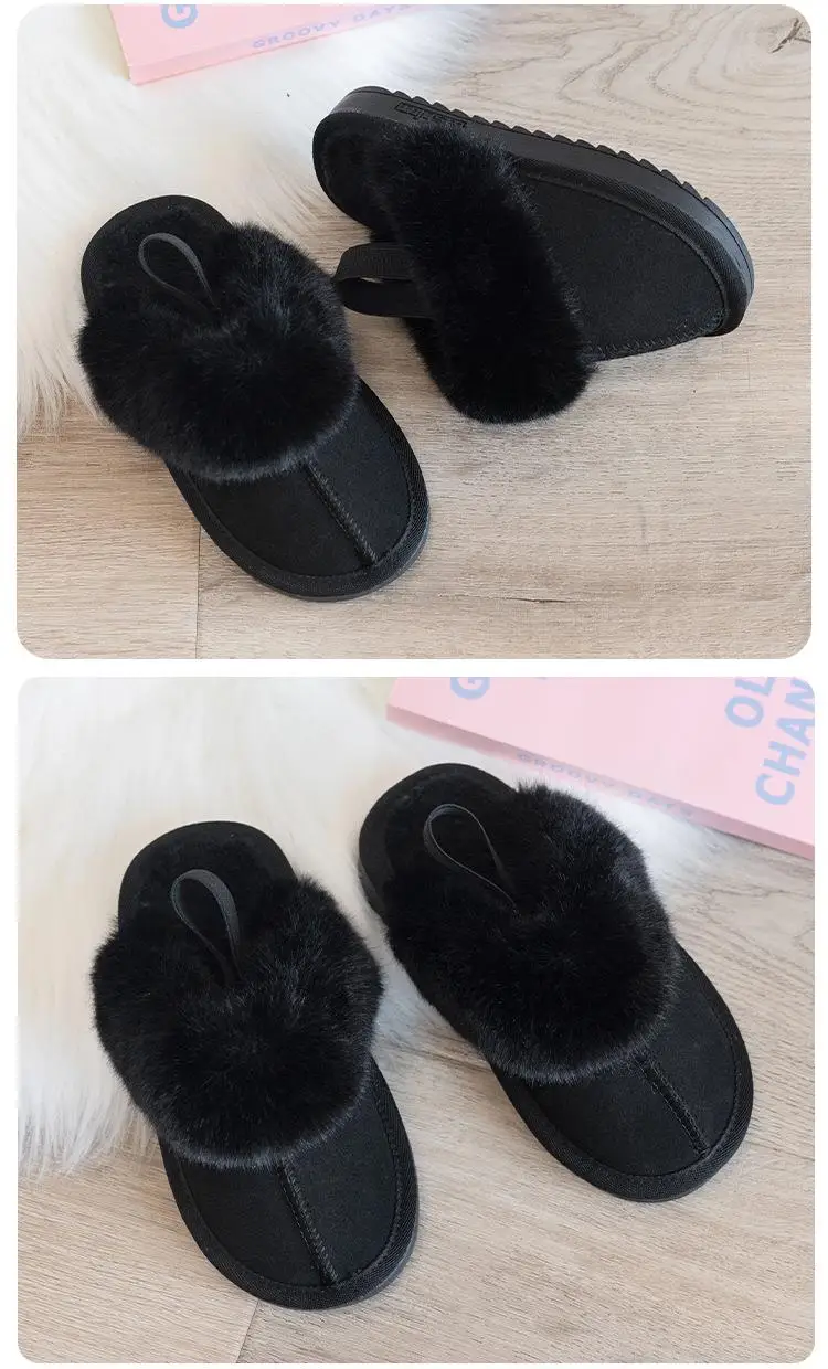 Children Cotton Shoes Britain Style Kids Classic Slippers Solid Color Sewing Plush Warm Winter Boys Girls Fashion Slippers 2024