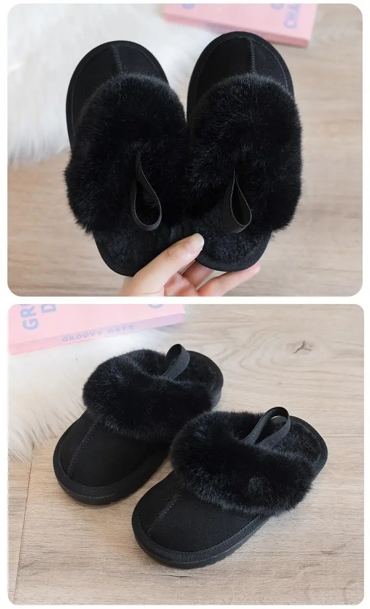 Children Cotton Shoes Britain Style Kids Classic Slippers Solid Color Sewing Plush Warm Winter Boys Girls Fashion Slippers 2024