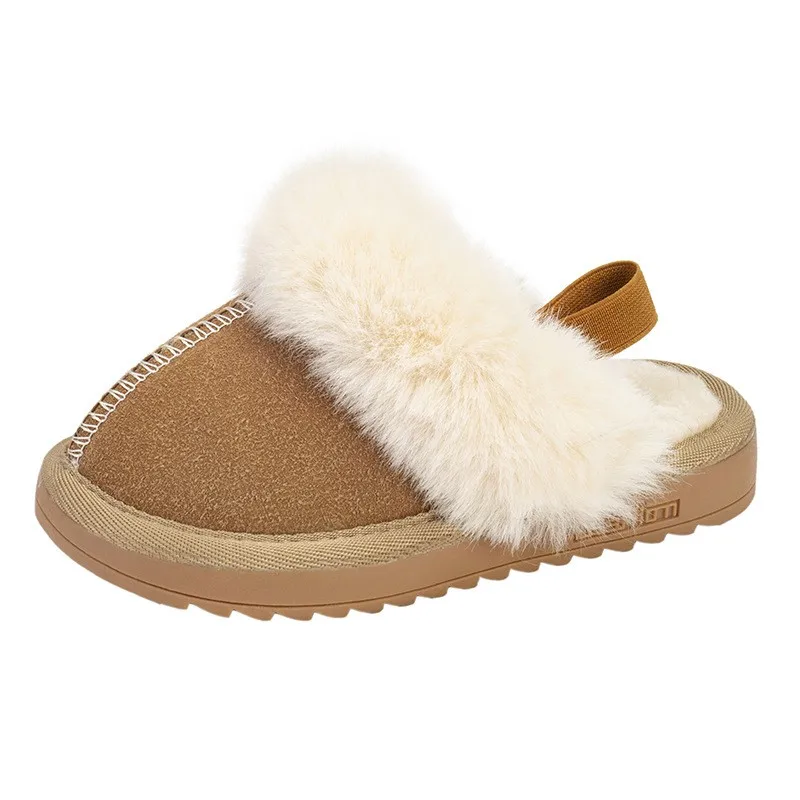Children Cotton Shoes Britain Style Kids Classic Slippers Solid Color Sewing Plush Warm Winter Boys Girls Fashion Slippers 2024