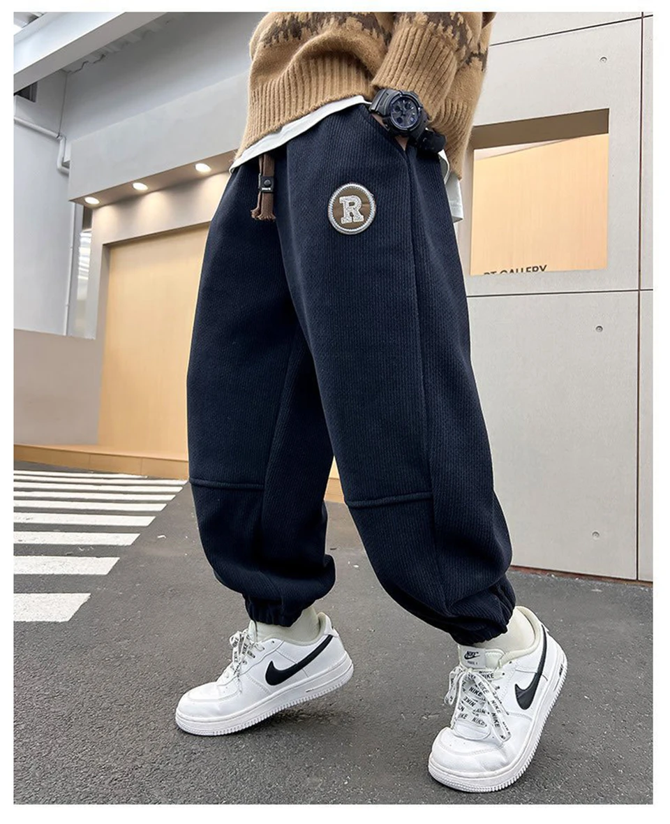 Korean Style Winter Warm Pants Children Sweatpants Thicken Corduroy Boys Casual Pants Boys Sport Pants Kids Loose Long Trousers