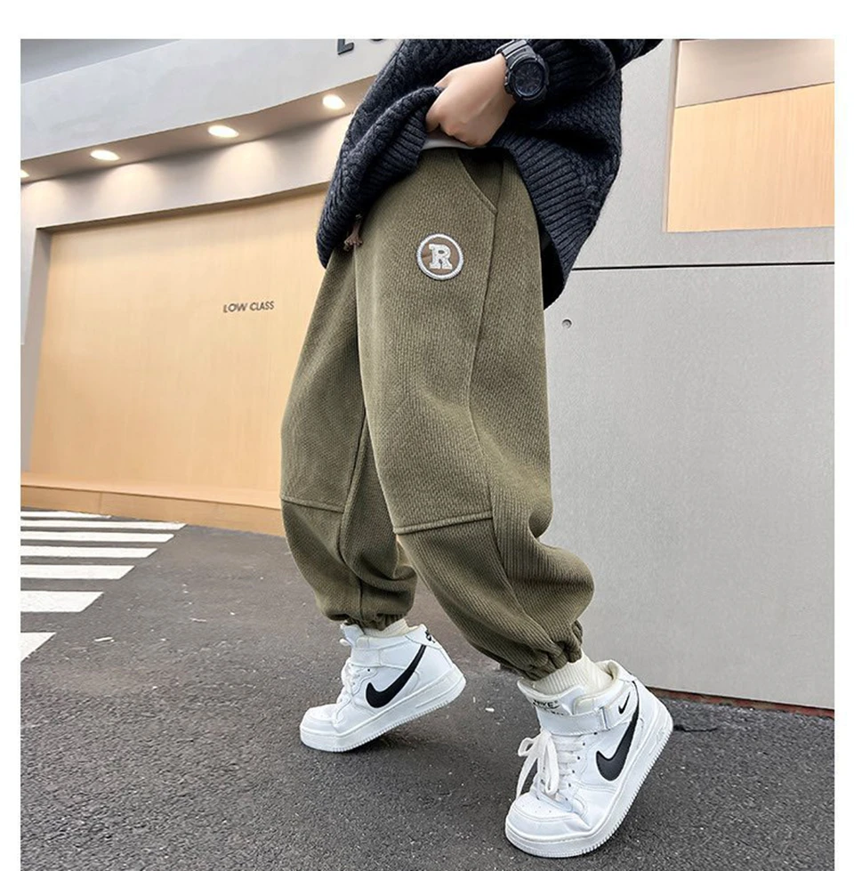 Korean Style Winter Warm Pants Children Sweatpants Thicken Corduroy Boys Casual Pants Boys Sport Pants Kids Loose Long Trousers