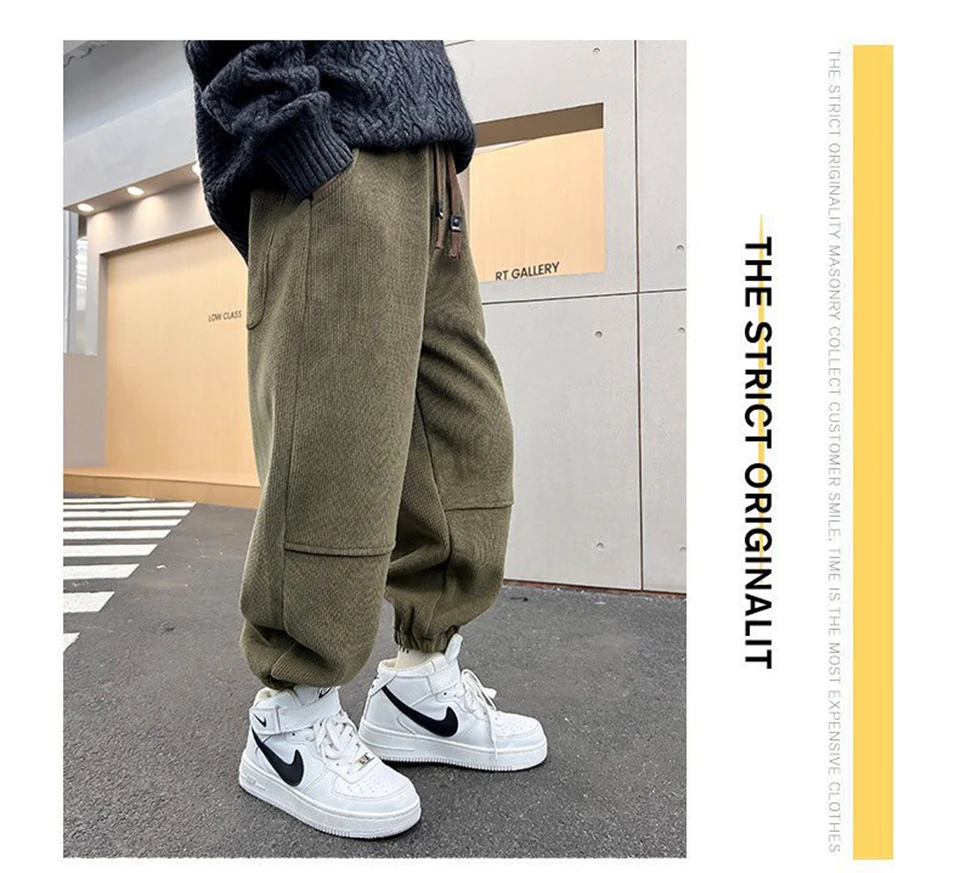 Korean Style Winter Warm Pants Children Sweatpants Thicken Corduroy Boys Casual Pants Boys Sport Pants Kids Loose Long Trousers