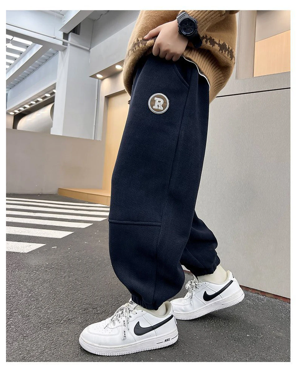 Korean Style Winter Warm Pants Children Sweatpants Thicken Corduroy Boys Casual Pants Boys Sport Pants Kids Loose Long Trousers