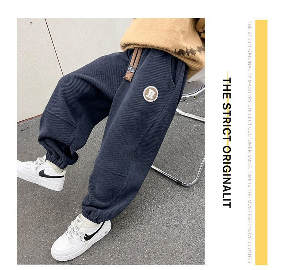 Korean Style Winter Warm Pants Children Sweatpants Thicken Corduroy Boys Casual Pants Boys Sport Pants Kids Loose Long Trousers