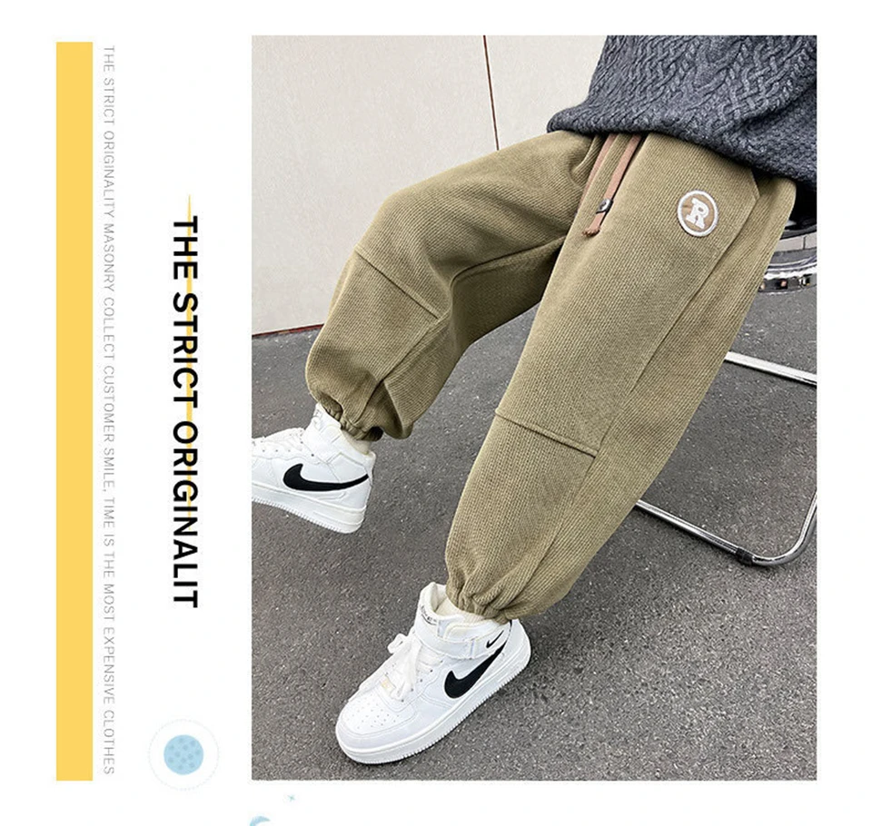 Korean Style Winter Warm Pants Children Sweatpants Thicken Corduroy Boys Casual Pants Boys Sport Pants Kids Loose Long Trousers